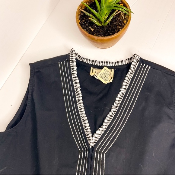 VINTAGE April Cornell Black Cotton Tank Top Button Up Blouse - Picture 8 of 12